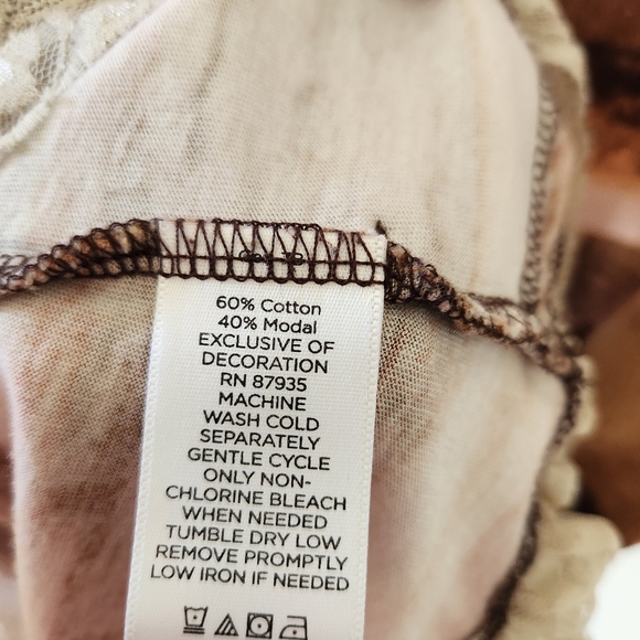 LOGO Lori Goldstein Short Sleeve Lace Hem Tunic Top Womens Size Medium Brown - Picture 6 of 7